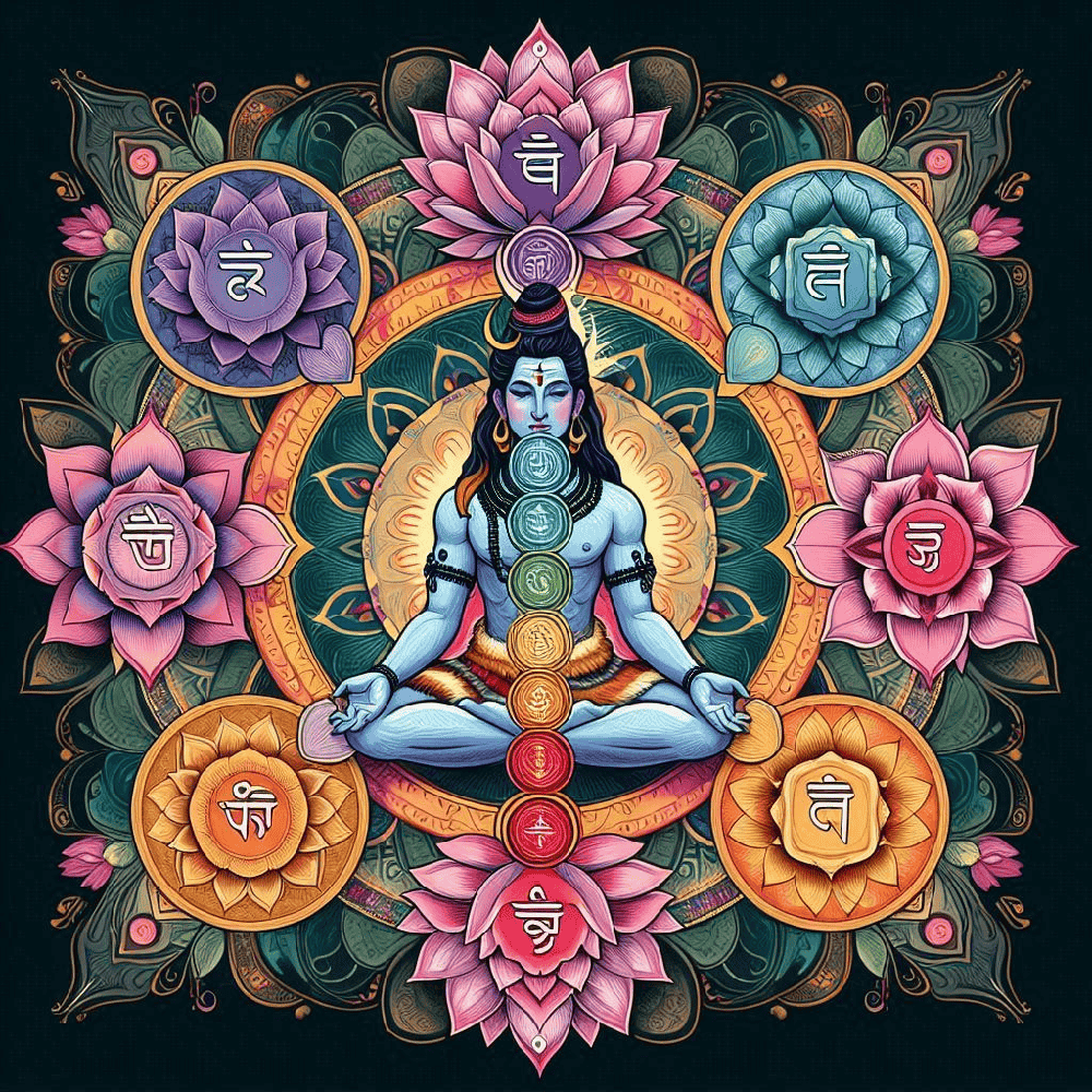 An illustration of the chakras with shiva